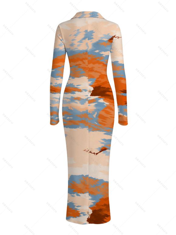 Vacation Shirt Dress Tie Dye Print Turn Down Collar Ruched Bodycon Dress - multicolor M | US 6