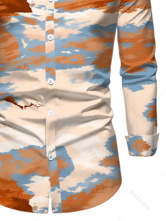 Men's Vacation Shirt Tie Dye Print Button Up Long Sleeve Shirt - multicolor 5XL