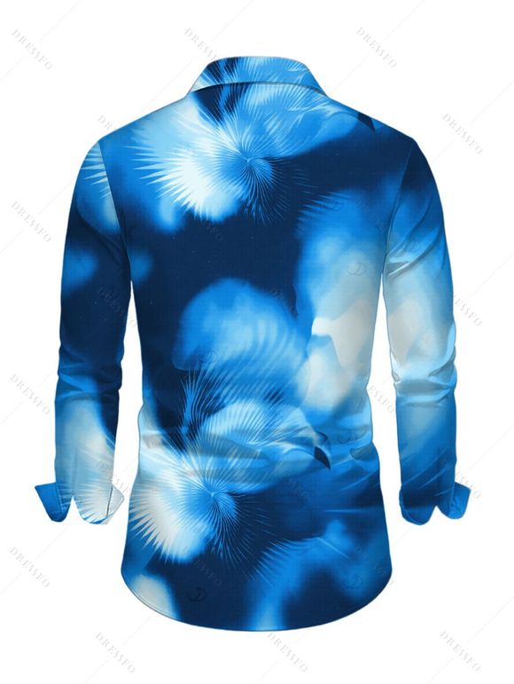 Men's Vacation Shirt Ombre Palm Leaf Print Button Up Long Sleeve Shirt - Bleu 5XL