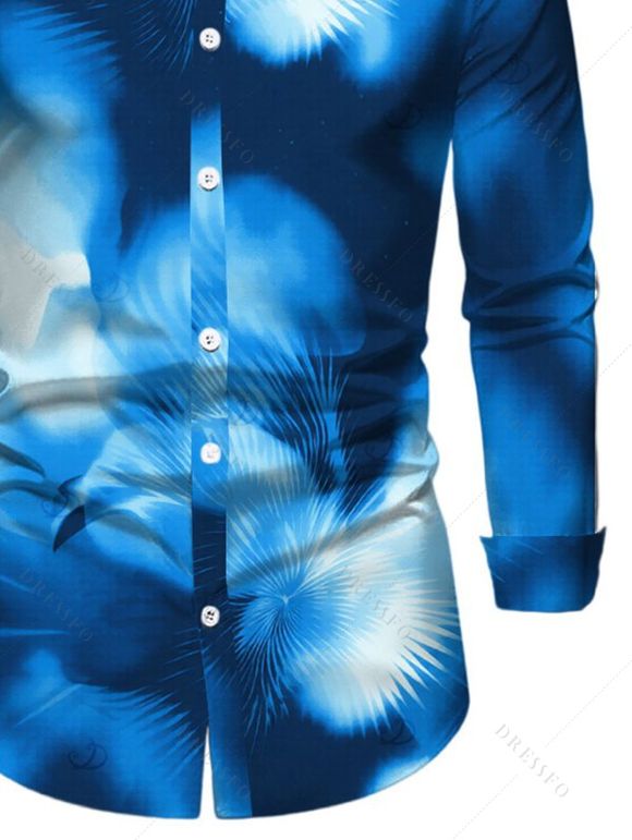 Men's Vacation Shirt Ombre Palm Leaf Print Button Up Long Sleeve Shirt - Bleu 5XL