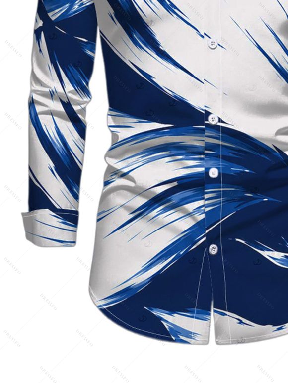 Men's Vintage Shirt Colorblock Abstract Brush Stroke Print Button Up Long Sleeve Shirt - Bleu profond 5XL