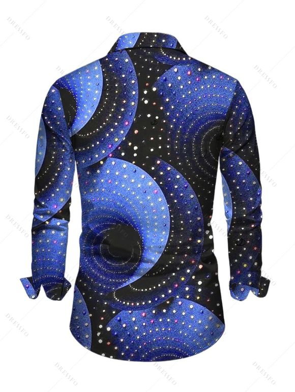 Men's Vacation Shirt Starry Sky Swirl Rhinestone Print Button Up Long Sleeve Shirt - Bleu profond 5XL