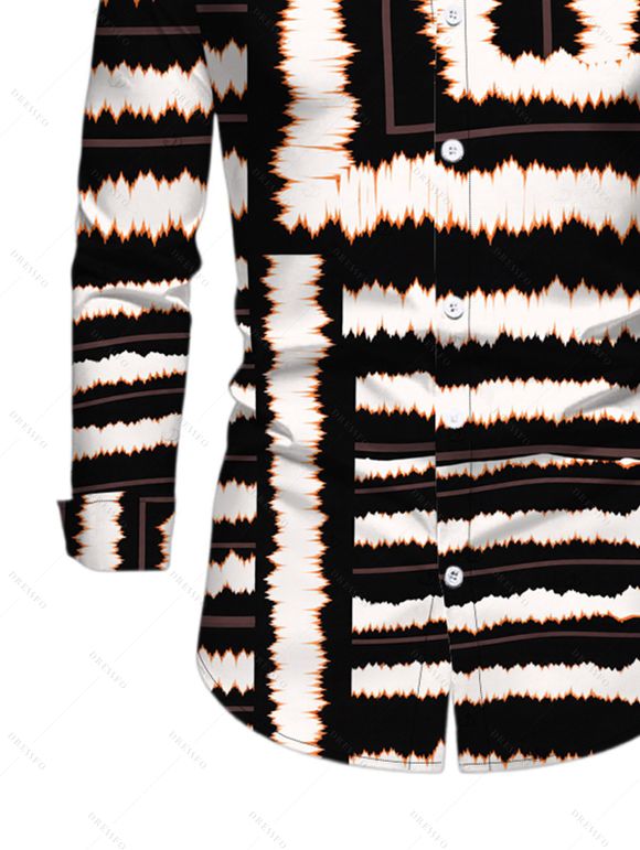 Men's Vacation Shirt Colorblock Tie Dye Striped Print Button Up Long Sleeve Shirt - Noir S