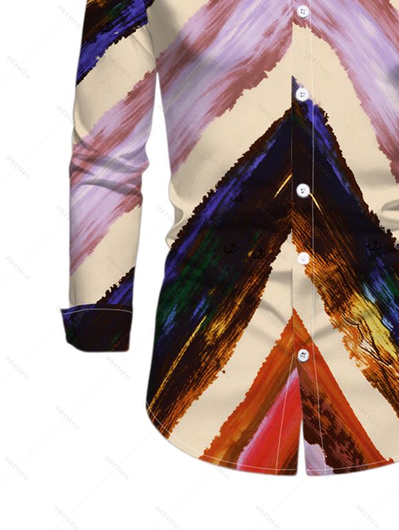 Vintage Couple Outfit Multicolor Oil Painting Ombre Arrow Print Ruched Turn Down Collar Bodycon Shirt Dress and Long Sleeve Shirt Set - multicolor A S | US 4