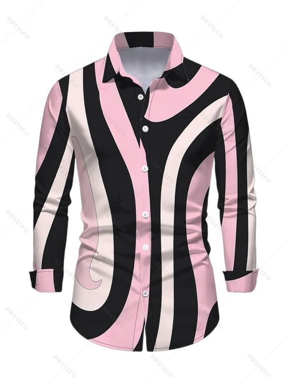 Vintage Couple Outfit Colorblock Geometric Swirl Print Mesh Skew Neck Bodycon Dress and Long Sleeve Shirt Set - multicolor A S | US 4