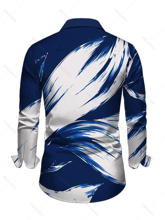 Vintage Couple Outfit Colorblock Abstract Brush Stroke Print Ruched Turn Down Collar Bodycon Shirt Dress and Long Sleeve Shirt Set - Bleu profond S | US 4