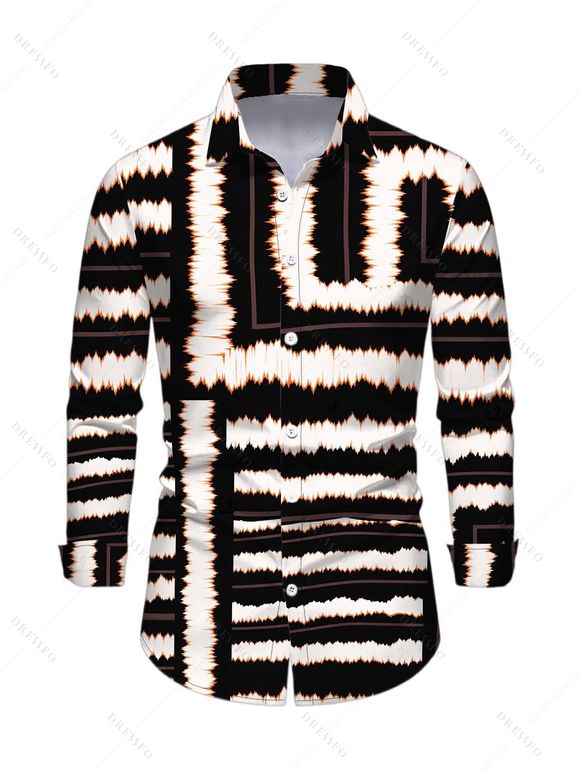 Vacation Couple Outfit Colorblock Tie Dye Striped Print Mesh Skew Neck Mesh Bodycon Dress and Long Sleeve Shirt Set - Noir S | US 4