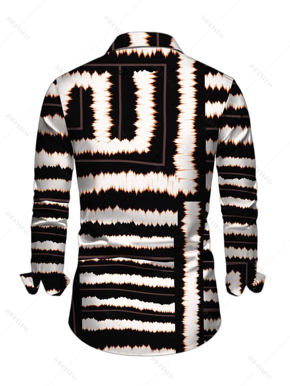 Vacation Couple Outfit Colorblock Tie Dye Striped Print Mesh Skew Neck Mesh Bodycon Dress and Long Sleeve Shirt Set - Noir S | US 4