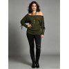 Women Outfit Lace Up Solid Color Textured Skew Neck Top and Leggings Set - ARMY GREEN S | US 4