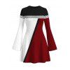 Ethnic Sweater Dress Colorblock Geometric Print Bell Sleeve A Line Mini Dress - multicolor A XXL | US 14