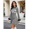 Christmas Sweater Dress Vintage Plaid Elk Christmas Tree Print Bell Sleeve A Line Mini Dress - Noir S | US 4