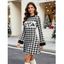 Christmas Sweater Dress Vintage Plaid Elk Christmas Tree Print Bell Sleeve A Line Mini Dress - Noir S | US 4