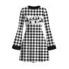 Christmas Sweater Dress Vintage Plaid Elk Christmas Tree Print Bell Sleeve A Line Mini Dress - Noir XXL | US 14