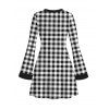 Christmas Sweater Dress Vintage Plaid Elk Christmas Tree Print Bell Sleeve A Line Mini Dress - Noir XL | US 12