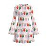 Christmas Sweater Dress String Lights Print Bell Sleeve A Line Mini Dress - Rose M | US 6