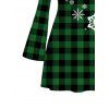 Christmas Sweater Dress Colorblock Plaid Snowflake Print Bell Sleeve A Line Mini Dress - Vert profond S | US 4