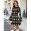 Christmas Sweater Dress Fair Isle Jacquard Christmas Tree Snowflake Print Bell Sleeve A Line Mini Dress - Noir S | US 4