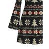 Christmas Sweater Dress Fair Isle Jacquard Christmas Tree Snowflake Print Bell Sleeve A Line Mini Dress - Noir M | US 6