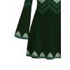 Ethnic Christmas Sweater Dress Vintage Nordic Fair Isle Jacquard Zig Zag Print Bell Sleeve Dress - Vert profond S | US 4