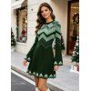 Ethnic Christmas Sweater Dress Vintage Nordic Fair Isle Jacquard Zig Zag Print Bell Sleeve Dress - Vert profond XXL | US 14