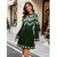 Ethnic Christmas Sweater Dress Vintage Nordic Fair Isle Jacquard Zig Zag Print Bell Sleeve Dress - Vert profond XXL | US 14