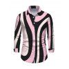 Vintage Couple Outfit Colorblock Geometric Swirl Print Mesh Skew Neck Bodycon Dress and Long Sleeve Shirt Set - multicolor A S | US 4