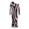Vintage Couple Outfit Colorblock Geometric Swirl Print Mesh Skew Neck Bodycon Dress and Long Sleeve Shirt Set - multicolor A S | US 4