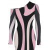 Vintage Couple Outfit Colorblock Geometric Swirl Print Mesh Skew Neck Bodycon Dress and Long Sleeve Shirt Set - multicolor A S | US 4