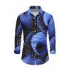 Vacation Couple Outfit Starry Sky Swirl Rhinestone Print Mesh Skew Neck Bodycon Dress and Long Sleeve Shirt Set - Bleu profond S | US 4