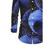 Vacation Couple Outfit Starry Sky Swirl Rhinestone Print Mesh Skew Neck Bodycon Dress and Long Sleeve Shirt Set - Bleu profond S | US 4