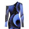 Vacation Couple Outfit Starry Sky Swirl Rhinestone Print Mesh Skew Neck Bodycon Dress and Long Sleeve Shirt Set - Bleu profond S | US 4