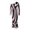Vintage Dress Colorblock Geometric Swirl Print Mesh Skew Neck Long Sleeve Bodycon Dress - multicolor A S | US 4