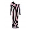 Vintage Dress Colorblock Geometric Swirl Print Mesh Skew Neck Long Sleeve Bodycon Dress - multicolor A S | US 4