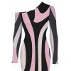 Vintage Dress Colorblock Geometric Swirl Print Mesh Skew Neck Long Sleeve Bodycon Dress - multicolor A XXL | US 14