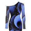 Vacation Dress Starry Sky Swirl Rhinestone Print Mesh Skew Neck Long Sleeve Bodycon Dress - Bleu profond XXL | US 14