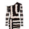 Vacation Dress Colorblock Tie Dye Striped Print Mesh Skew Neck Mesh Long Sleeve Bodycon Dress - Noir M | US 6