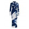 Vintage Shirt Dress Colorblock Abstract Brush Stroke Print Ruched Turn Down Collar Bodycon Dress - Bleu profond S | US 4