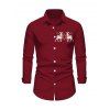 Men's Christmas Shirt Elk Snowflake Christmas Tree Print Button Up Long Sleeve Shirt - Rouge Vineux 5XL