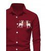 Men's Christmas Shirt Elk Snowflake Christmas Tree Print Button Up Long Sleeve Shirt - Rouge Vineux 5XL