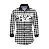 Men's Christmas Shirt Vintage Plaid Elk Christmas Tree Print Button Up Long Sleeve Shirt - Noir L