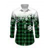 Men's Christmas Shirt Colorblock Plaid Snowflake Print Button Up Long Sleeve Shirt - Vert profond 5XL