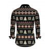 Men's Christmas Shirt Fair Isle Jacquard Christmas Tree Snowflake Print Button Up Long Sleeve Shirt - Noir S