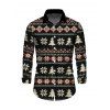 Men's Christmas Shirt Fair Isle Jacquard Christmas Tree Snowflake Print Button Up Long Sleeve Shirt - Noir S