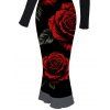 Vacation Dress Rose Floral Leaf Print Skew Neck Mesh Panel Long Sleeve Bodycon Dress - Noir S | US 4