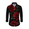 Men's Vacation Shirt Rose Floral Leaf Print Button Up Long Sleeve Shirt - Noir 5XL