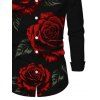 Men's Vacation Shirt Rose Floral Leaf Print Button Up Long Sleeve Shirt - Noir 5XL