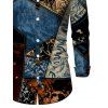 Men's Vacation Shirt Vintage Collage Poster Graphic Print Button Up Long Sleeve Shirt - multicolor 5XL