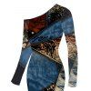 Vacation Dress Vintage Collage Poster Graphic Print Skew Neck Mesh Panel Long Sleeve Bodycon Dress - multicolor S | US 4