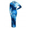 Vacation Shirt Dress Ombre Palm Leaf Print Turn Down Collar Ruched Bodycon Dress - Bleu XXL | US 14