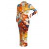 Vacation Shirt Dress Abstract Graffiti Print Turn Down Collar Ruched Bodycon Dress - multicolor S | US 4